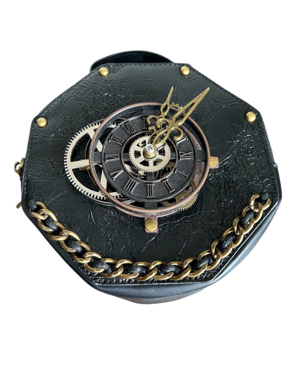 Black Steampunk Octagon Clock Face Handbag - great condition - Picture 2 of 9